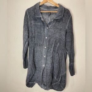 Inizio Women's 100% Linen Charcoal Long Button-Up Shirt Dress Size Small